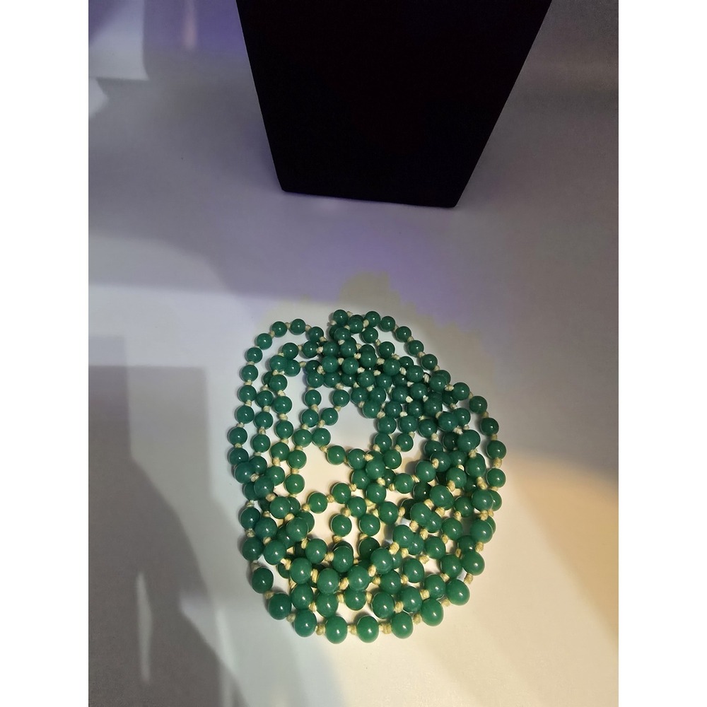 Vintage Uranium Green Glass Beaded Flapper Necklace Long opera 74 UV Glow - Picture 11 of 11